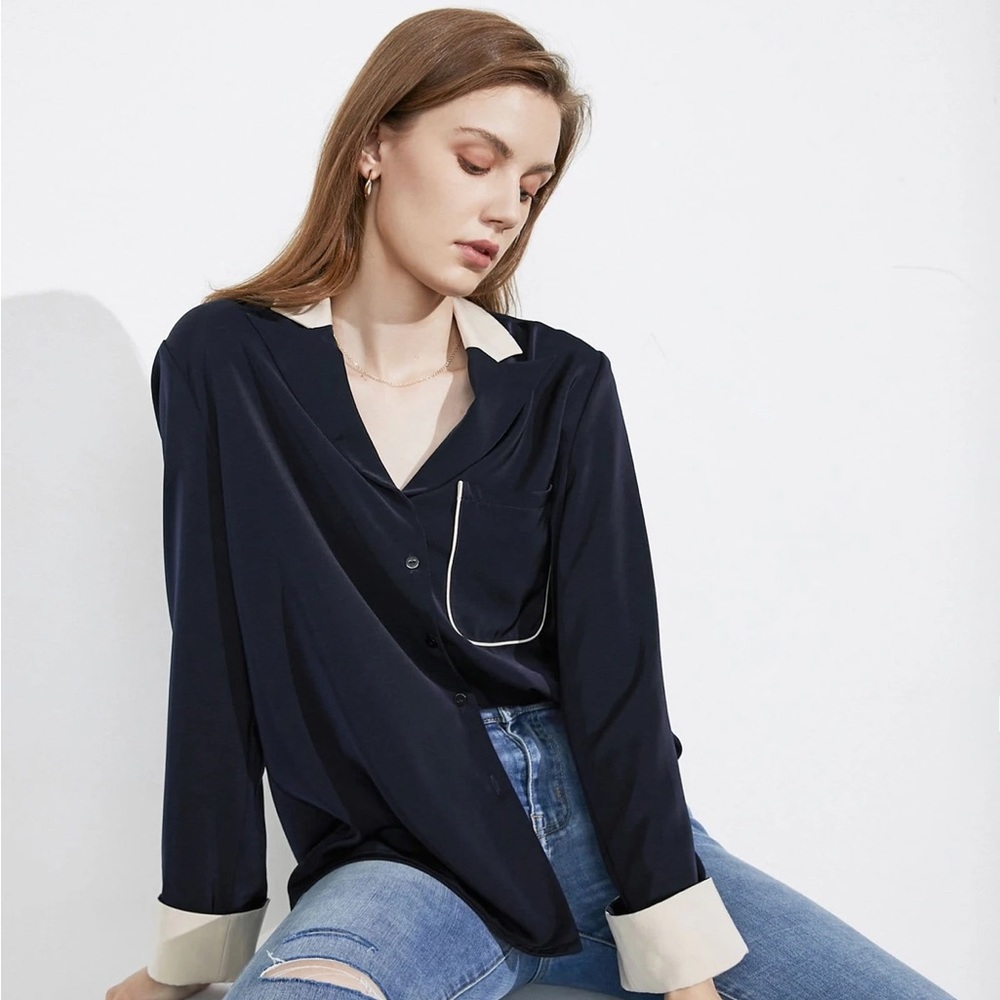 J.ING Maudie Navy Silky Blouse